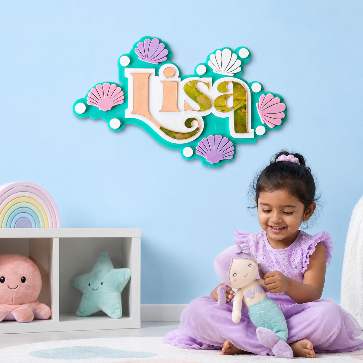 3 Layer Name Plaque- Seashell Smiles