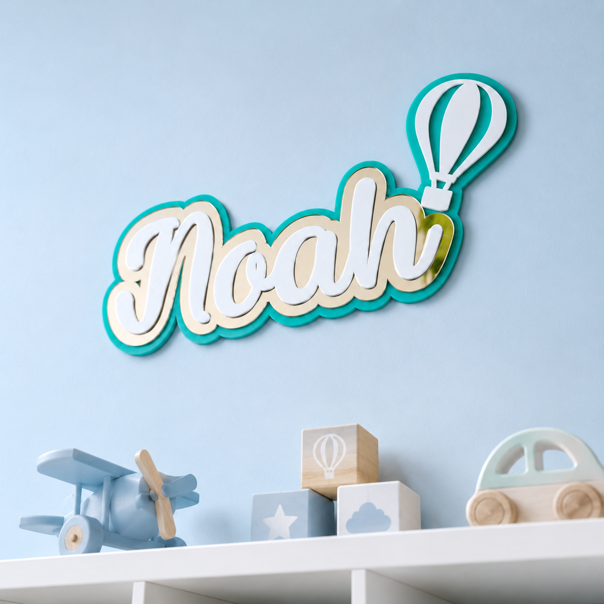 3 Layer Name Plaque- Silver White with Multiple Motif