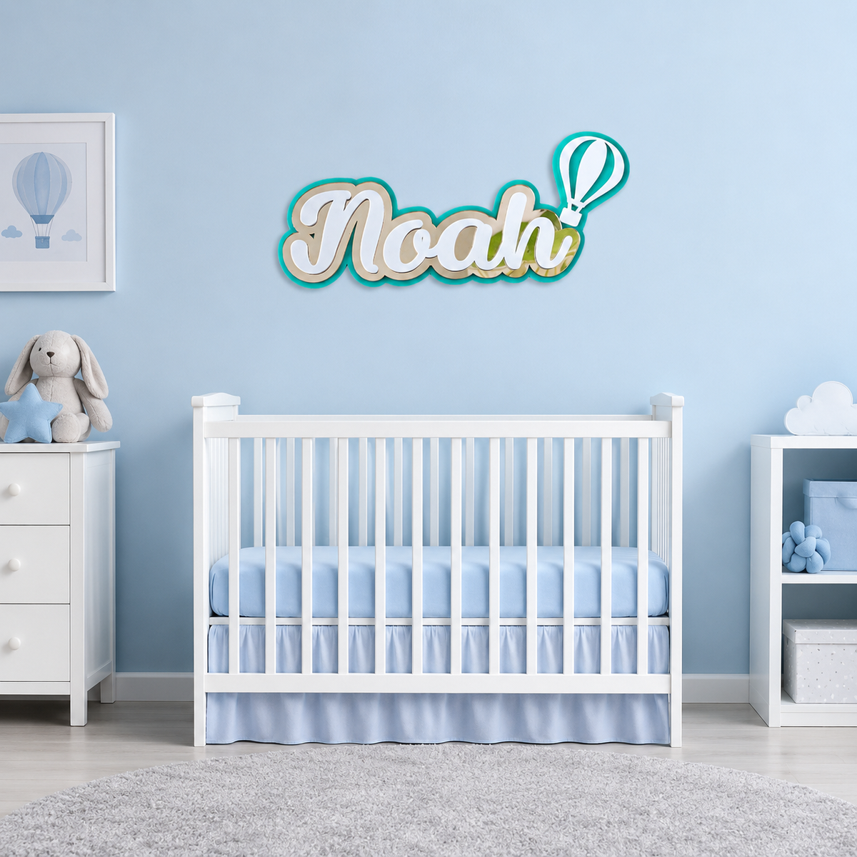 3 Layer Name Plaque- Silver White with Multiple Motif