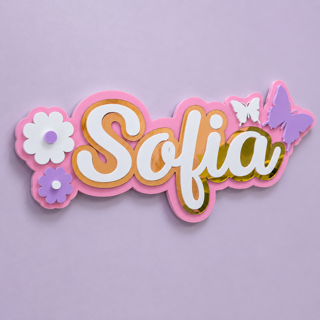 3 Layer Name Plaque- Winged Petals