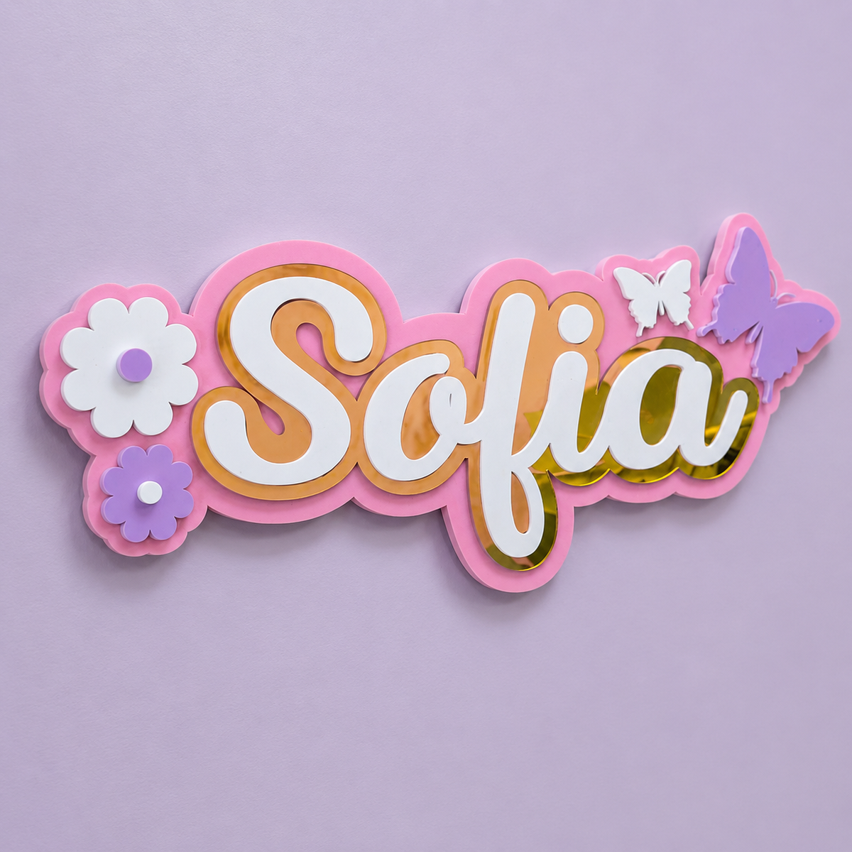 3 Layer Name Plaque- Winged Petals