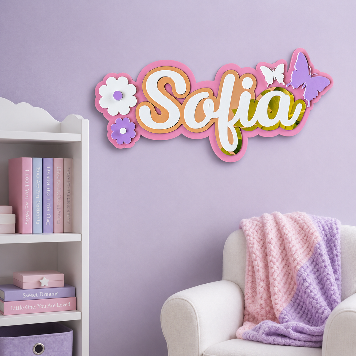 3 Layer Name Plaque- Winged Petals