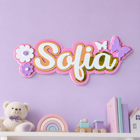 3 Layer Name Plaque- Winged Petals