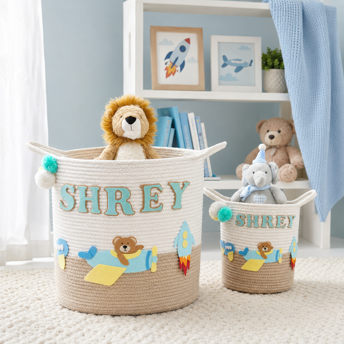 Babble Wrap Jute Cotton Storage Basket - Skybound Teddy