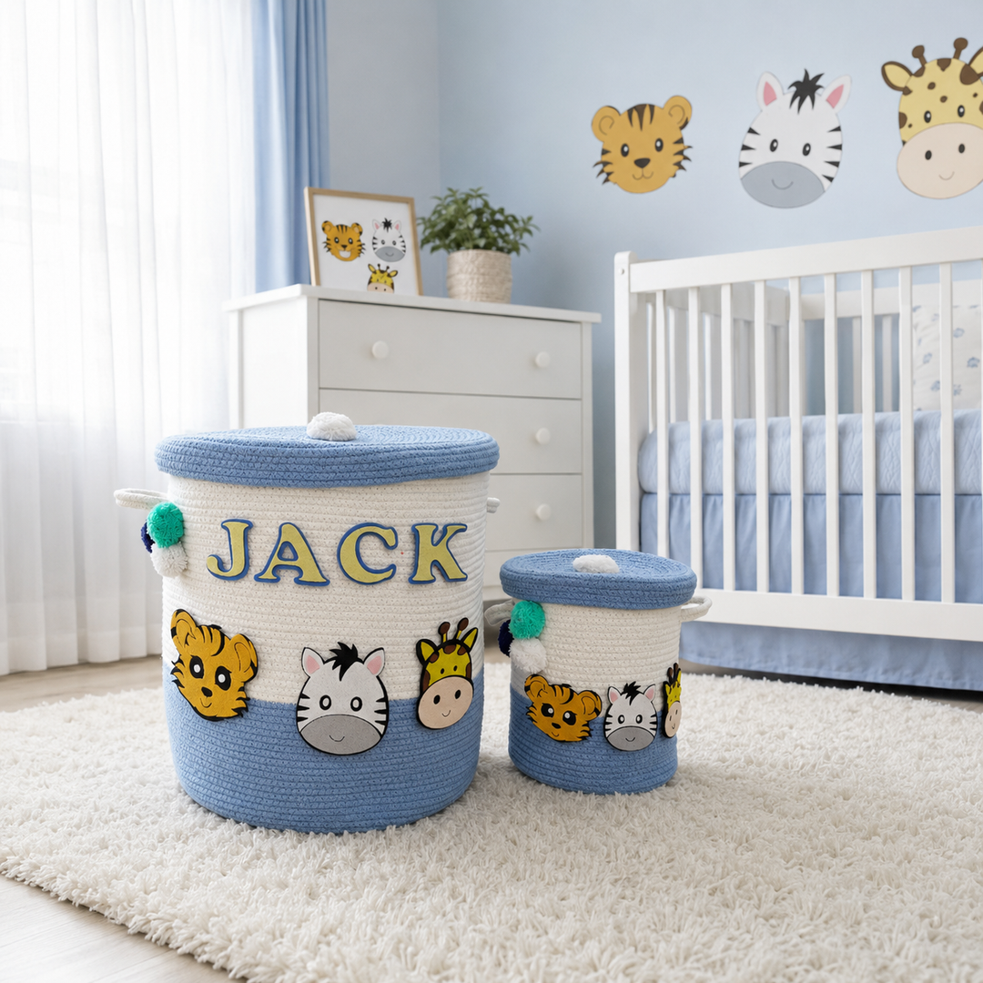 Babble Wrap Jute Cotton Storage Basket with Lid - Zooblu