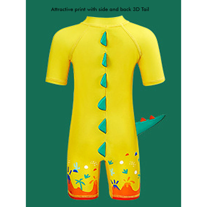 3d Tail Yellow Volcano Dino Print Swimwear for Kids & Toddlers with UPF 50+