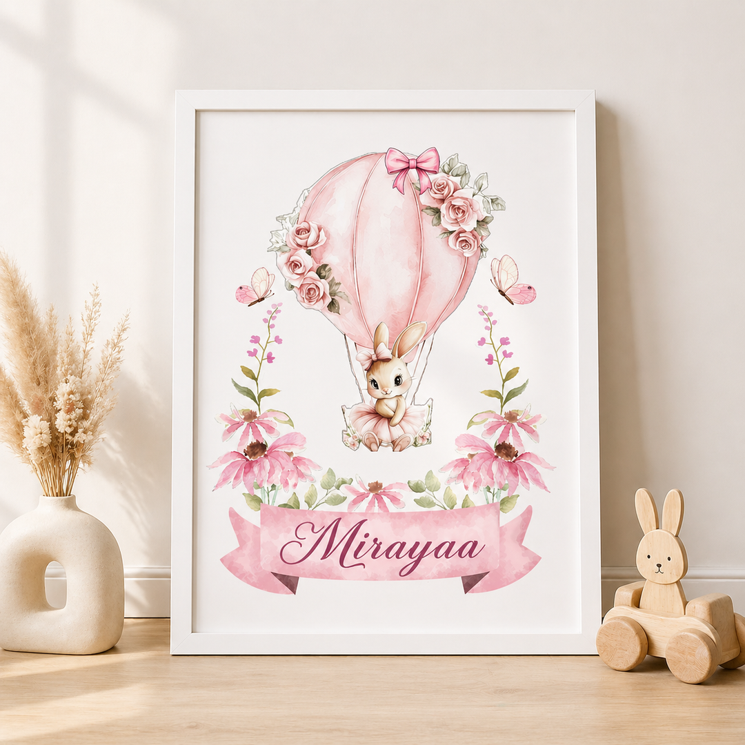 Birth Statistics Frame - Blossom Bunny Balloon