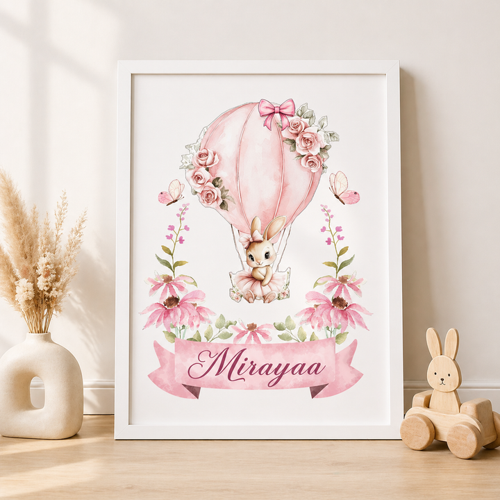 Birth Statistics Frame - Blossom Bunny Balloon