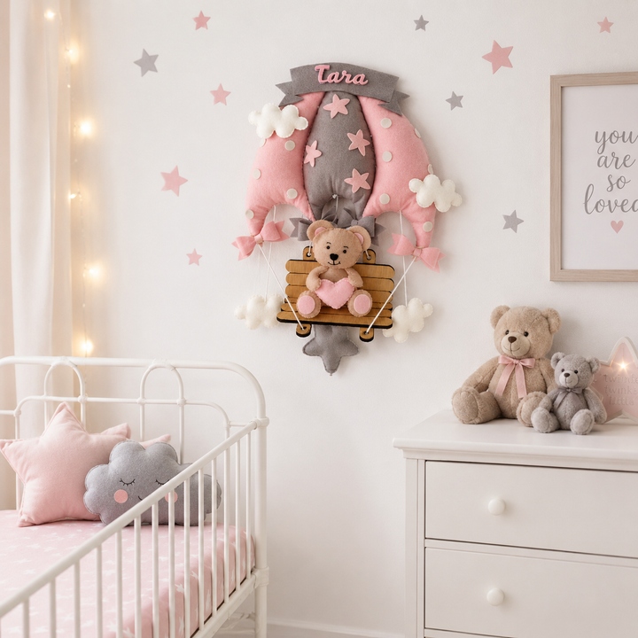 Babble Wrap Minty Green Teddy On a Swing Name Hanging