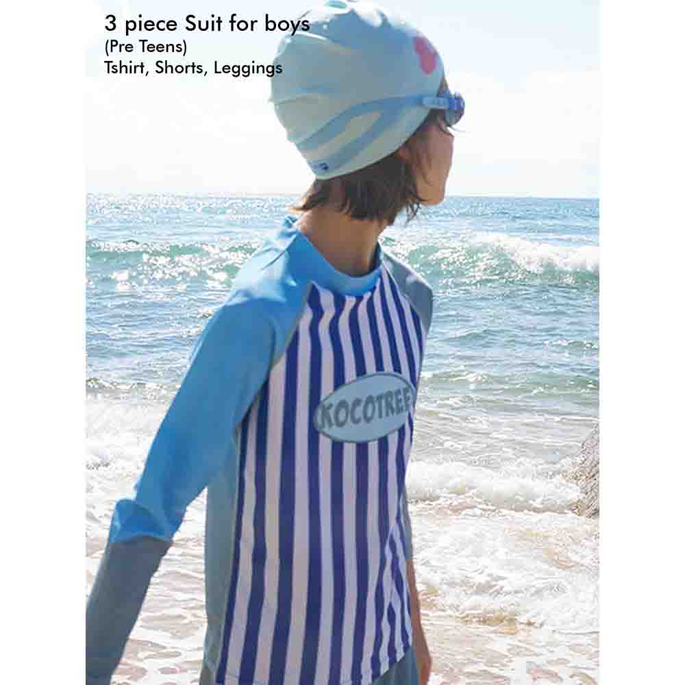 3 pcs Dark Blue Stripes Swimsuit for Boys with UPF 50+