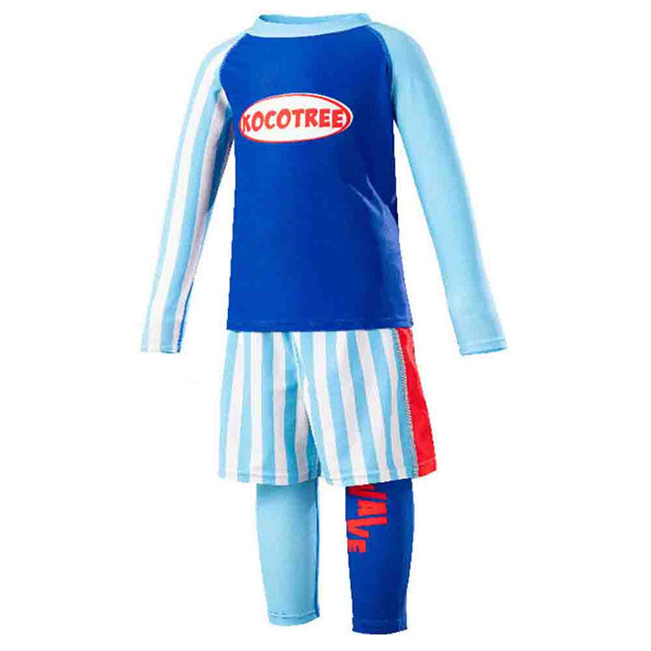 3 pcs Light Blue Stripes Swimsuit for Boys with UPF 50+