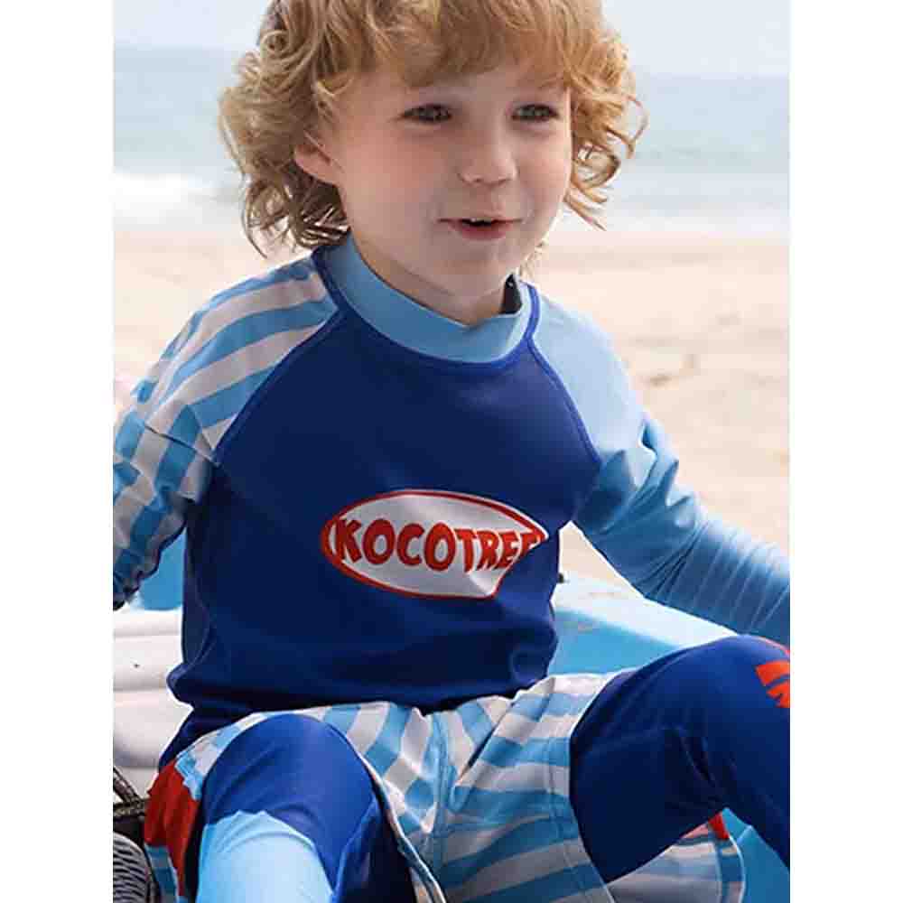 3 pcs Light Blue Stripes Swimsuit for Boys with UPF 50+