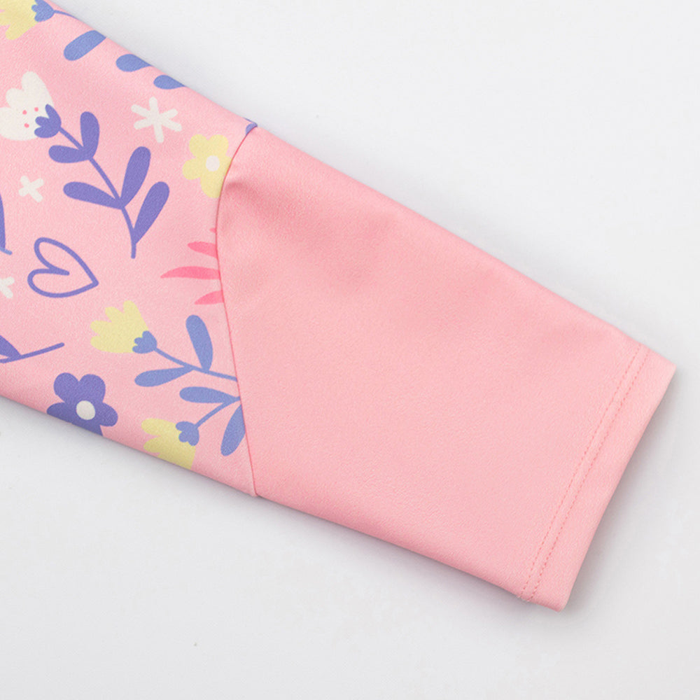 3 pcs Pink Flower Power Matching Top, Leggings & Jacket Style Swimwear Set for Pre Teens & Teens