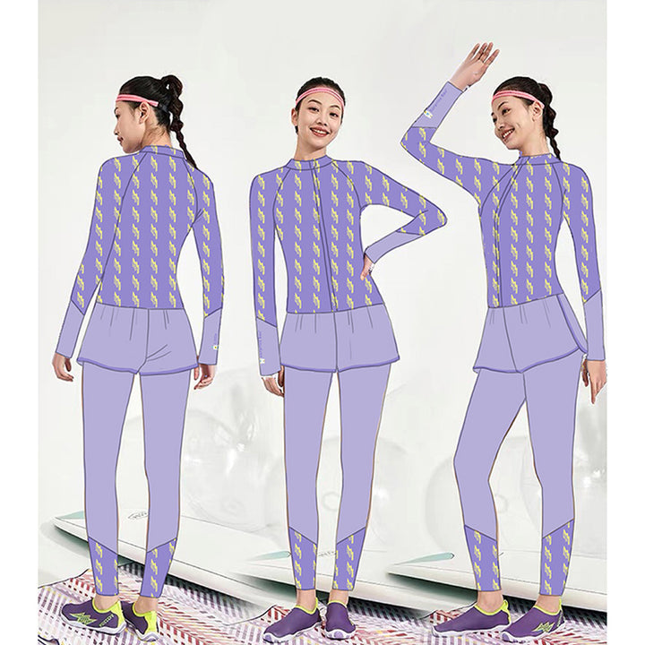 3 pcs Purple ThunderBolt Matching Top, Leggings & Jacket style Swimwear Set for Pre Teens & Teens