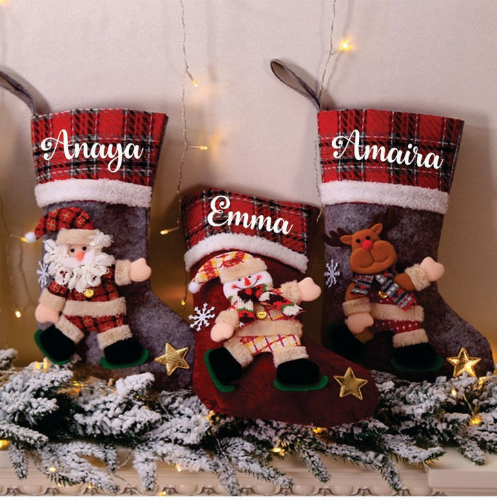 Babble Wrap Plaid Band Stockings- Happy Santa