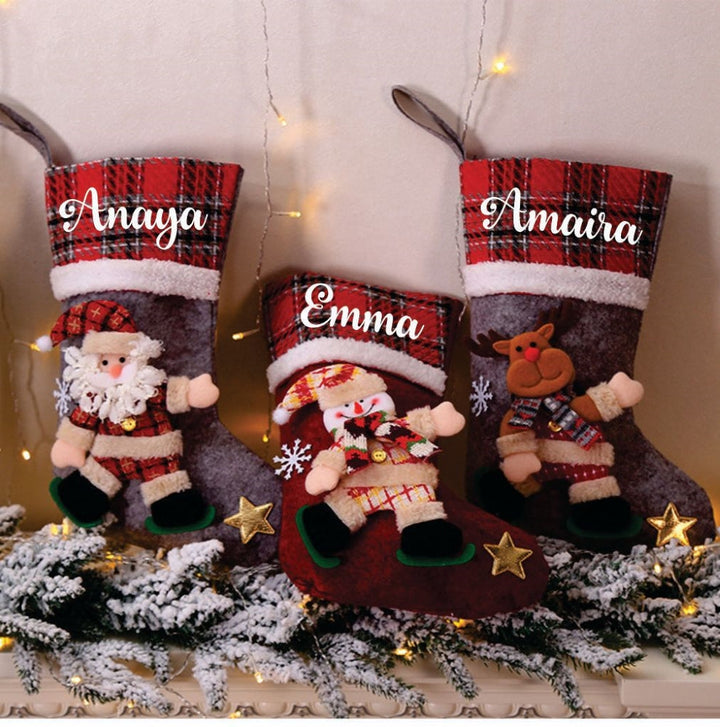 Babble Wrap Plaid Band Stockings- Snowy Snowman