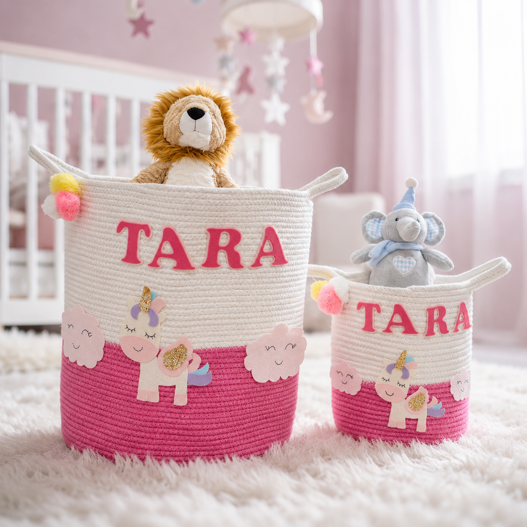 Babble Wrap Jute Cotton Storage Basket - Magical Unicorn