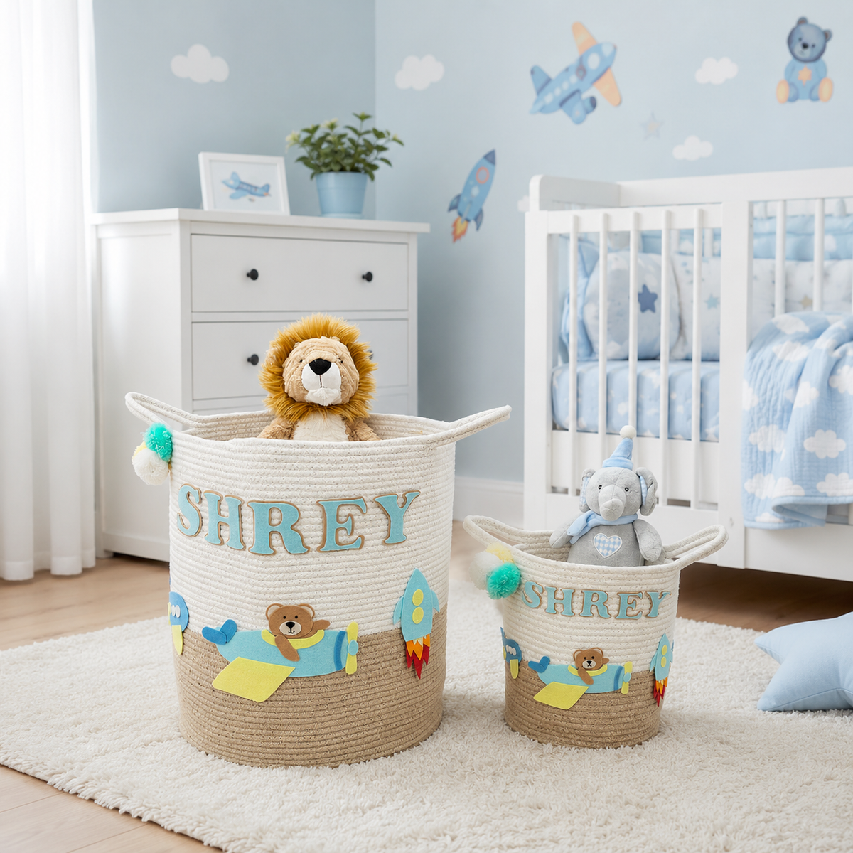 Babble Wrap Jute Cotton Storage Basket - Skybound Teddy