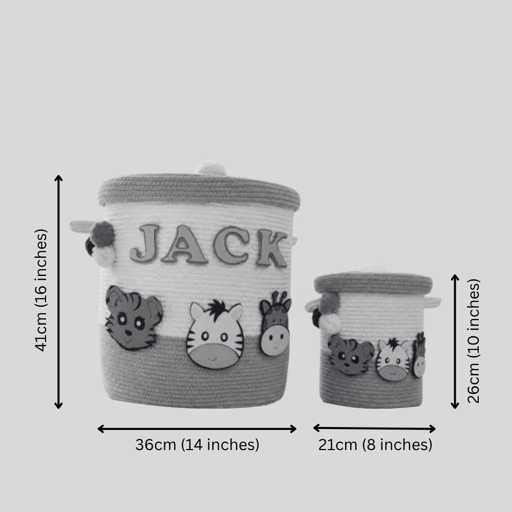 Babble Wrap Jute Cotton Storage Basket  with Lid - Smoky Safari
