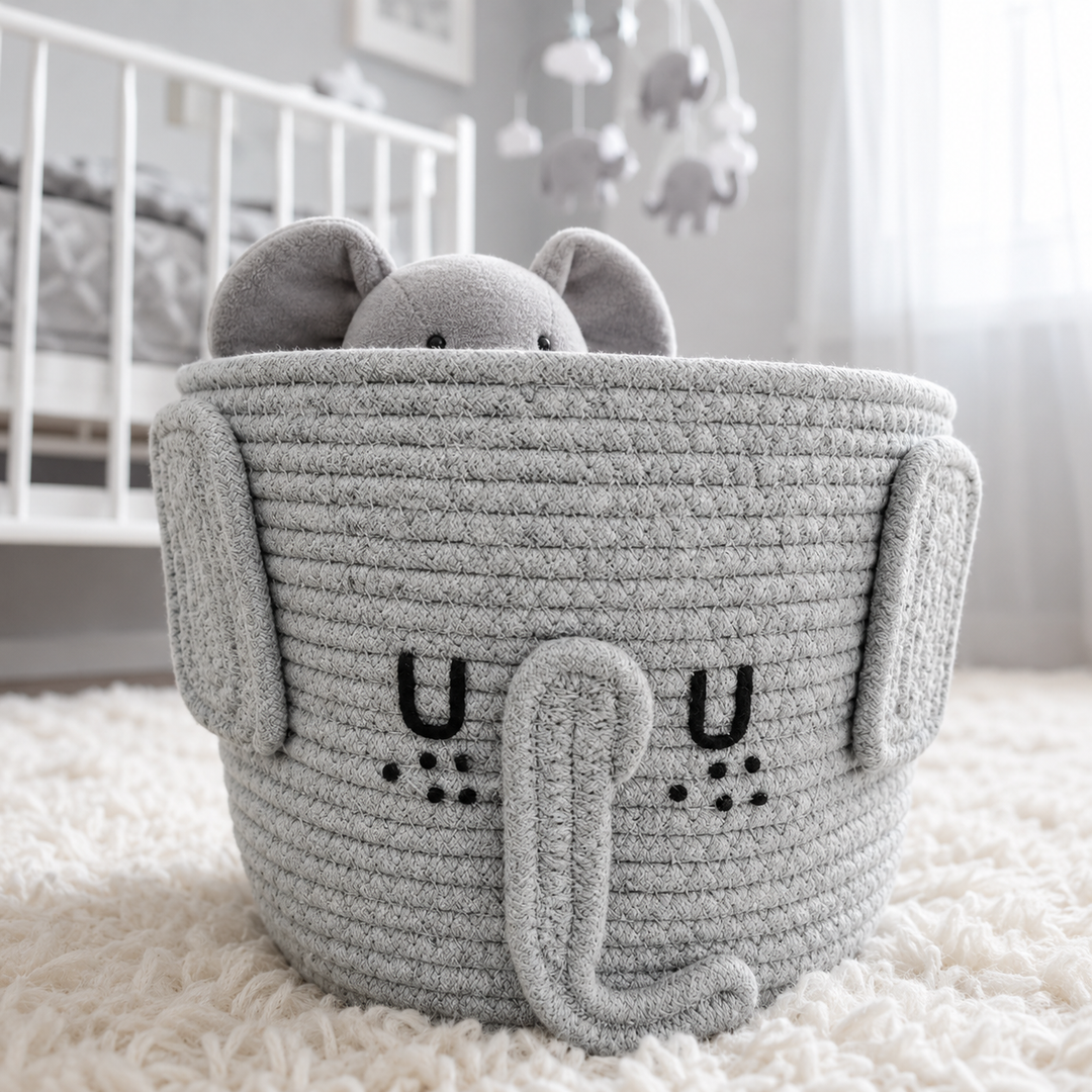 Babble Wrap Jute Cotton Storage Basket - Elephant’s Haven