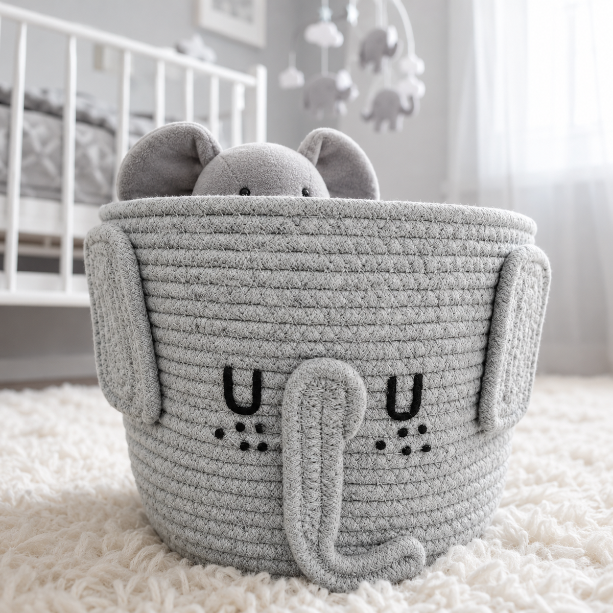 Babble Wrap Jute Cotton Storage Basket - Elephant’s Haven