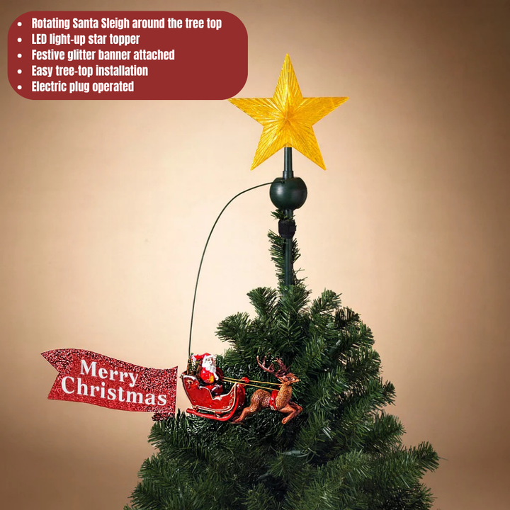 Animated Santa's Sleigh Ride Tree Topper with Banner