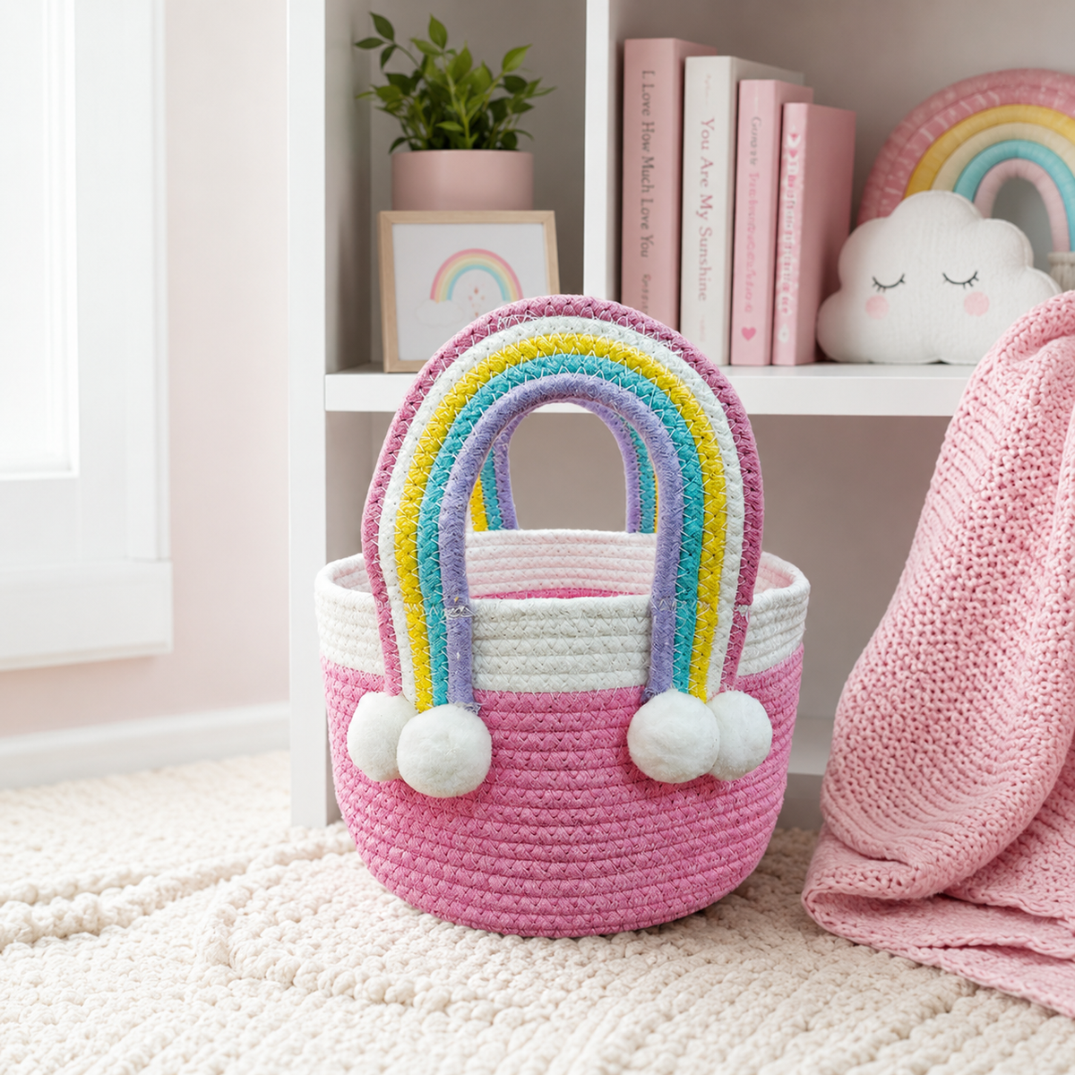 Babble Wrap Jute Cotton Storage Basket - Rainbow