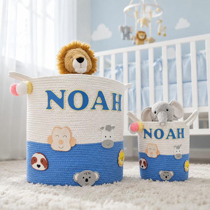 Babble Wrap Jute Cotton Storage Basket - Animal Adventure
