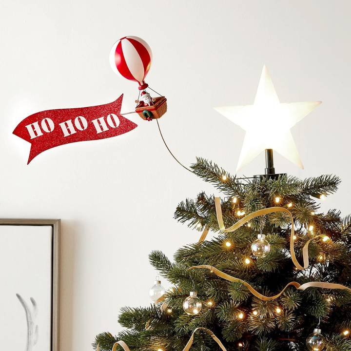 Animated Santa's hot Air Balloon Tree Topper with Banner