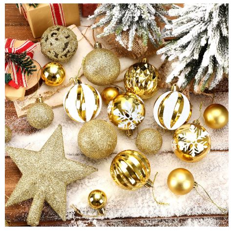 Golden Glam Baubles Set (100 Pcs + Topper)