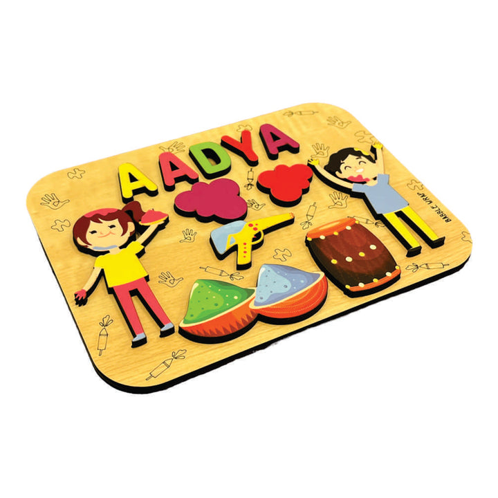 Holi Wooden Name Puzzle- Paint Splatter