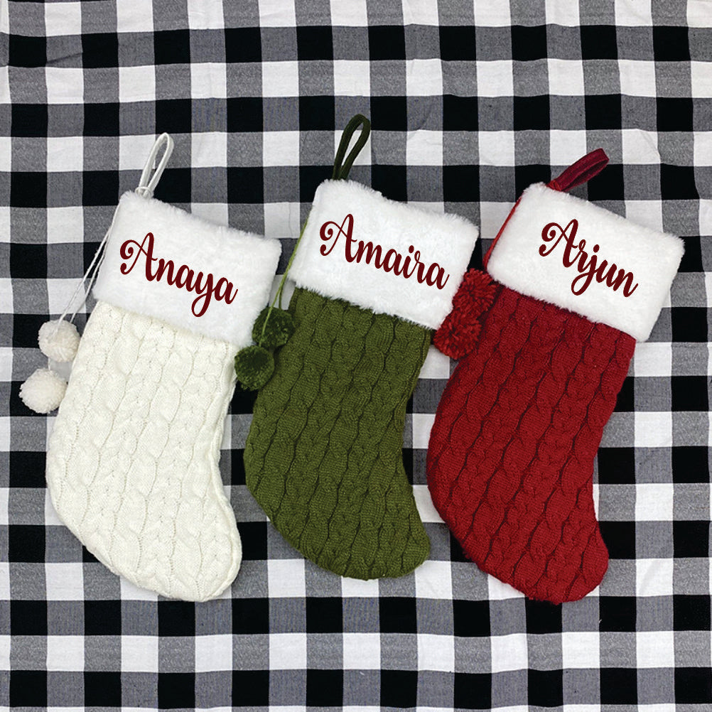 Hand Crochet With Pom Pom Hanging Stockings - Set Of 3