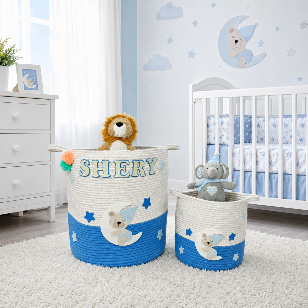 Babble Wrap Jute Cotton Storage Basket - Dreaming Teddy Bear