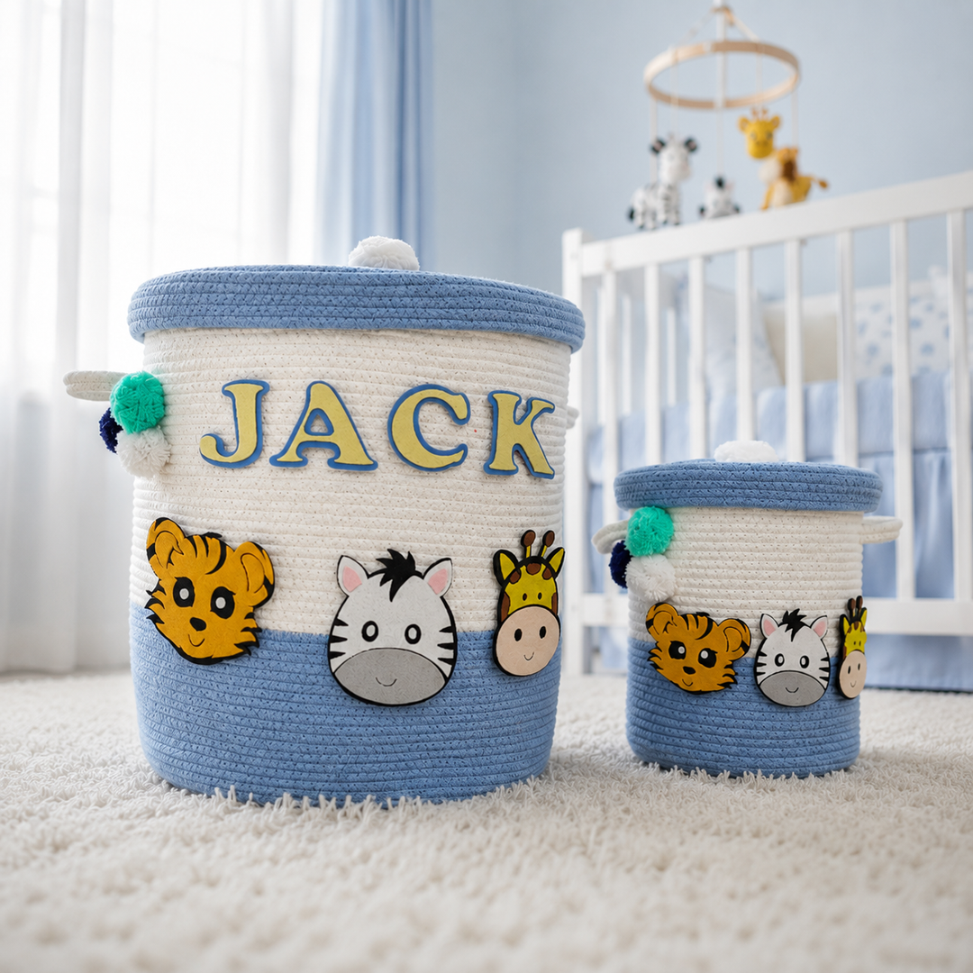 Babble Wrap Jute Cotton Storage Basket with Lid - Zooblu