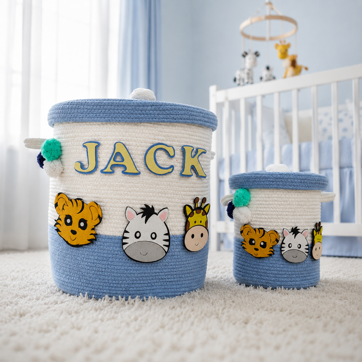 Babble Wrap Jute Cotton Storage Basket with Lid - Zooblu