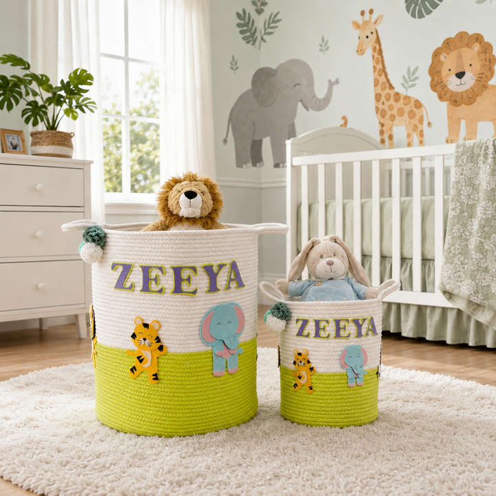 Babble Wrap Jute Cotton Storage Basket - Animal Kingdom