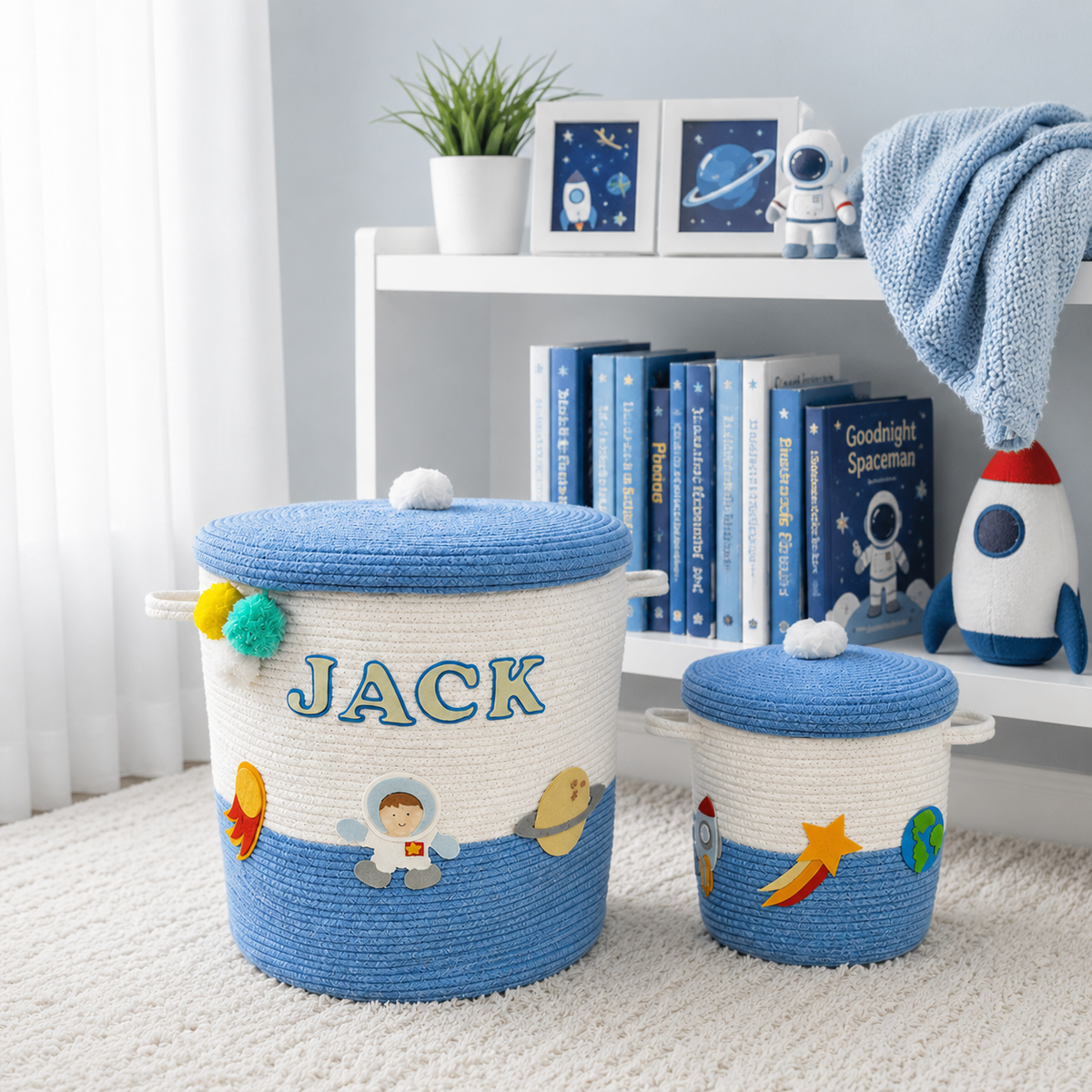 Babble Wrap Jute Cotton Storage Basket with Lid- Little Voyager
