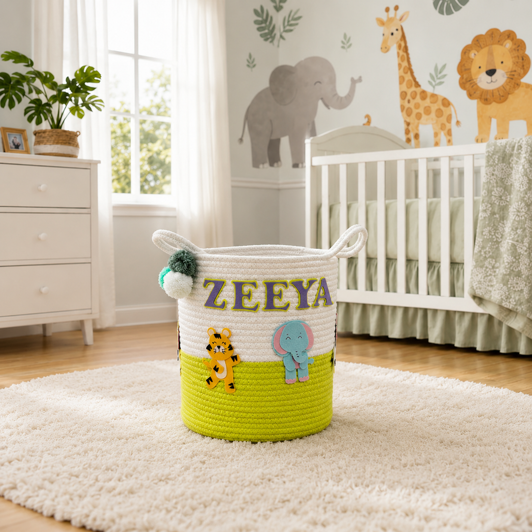 Babble Wrap Jute Cotton Storage Basket - Animal Kingdom