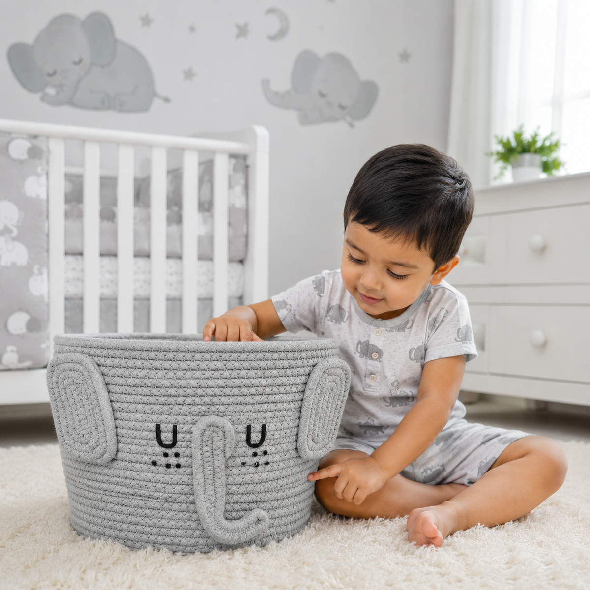 Babble Wrap Jute Cotton Storage Basket - Elephant’s Haven