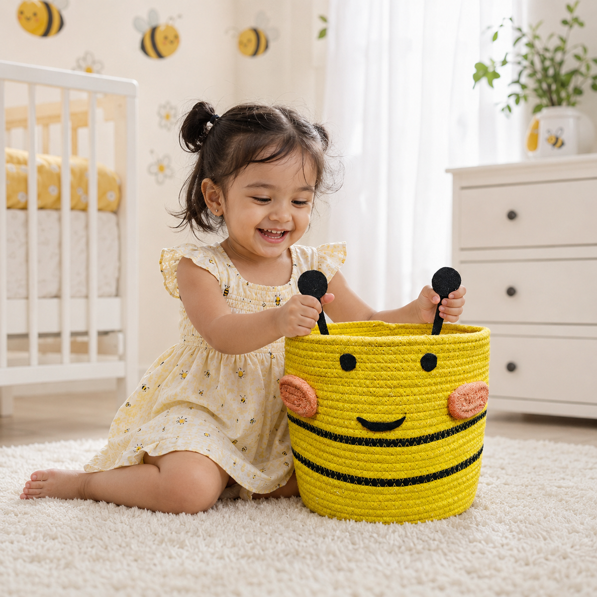 Babble Wrap Jute Cotton Storage Basket - Bee's Bliss