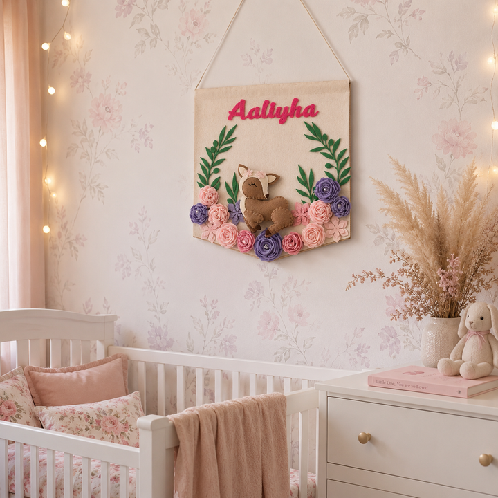 Babble Wrap Floral Fawn Name Hanging