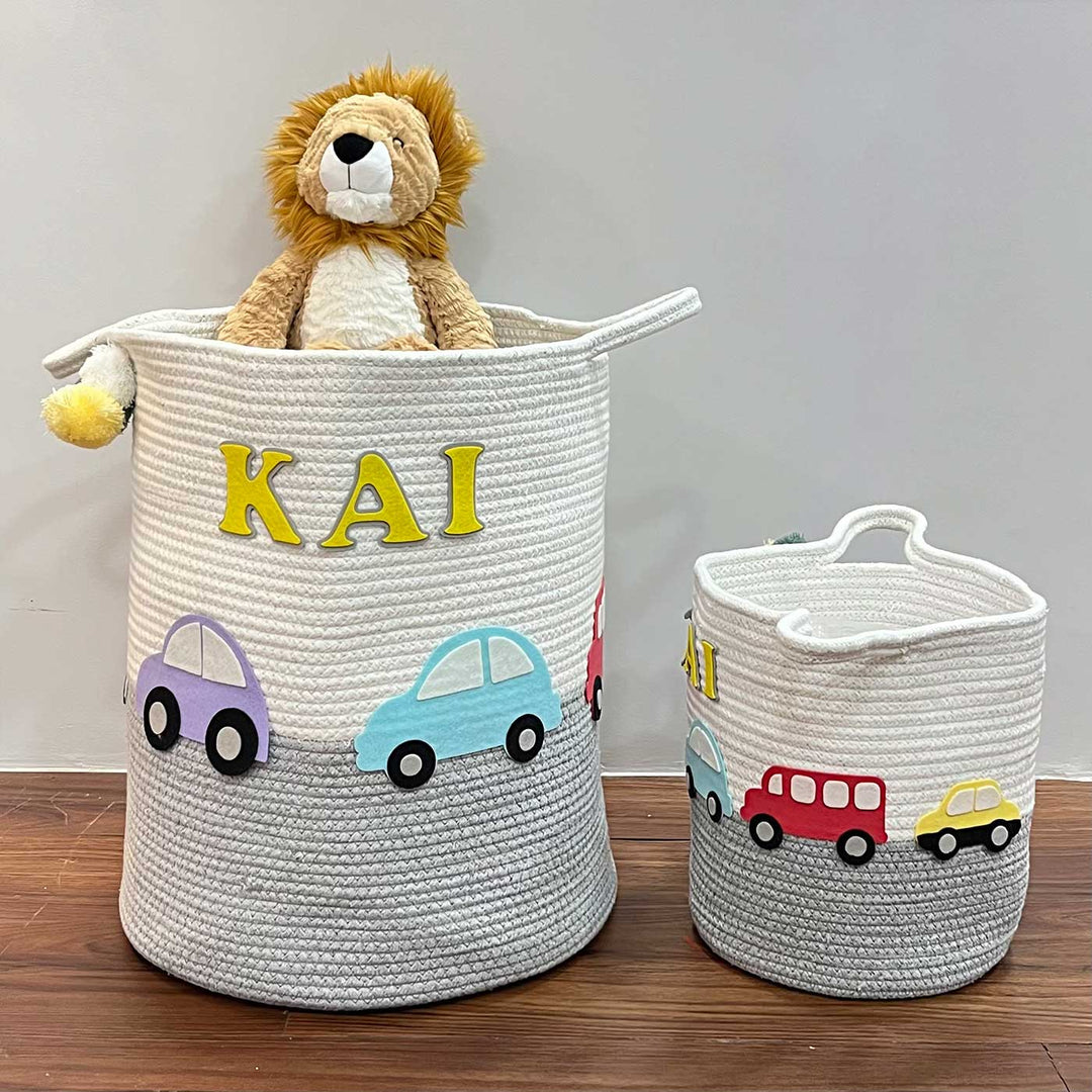 Babble Wrap Jute Cotton Storage Basket - Vintage Vroom