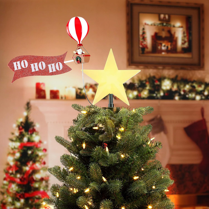 Animated Santa's hot Air Balloon Tree Topper with Banner