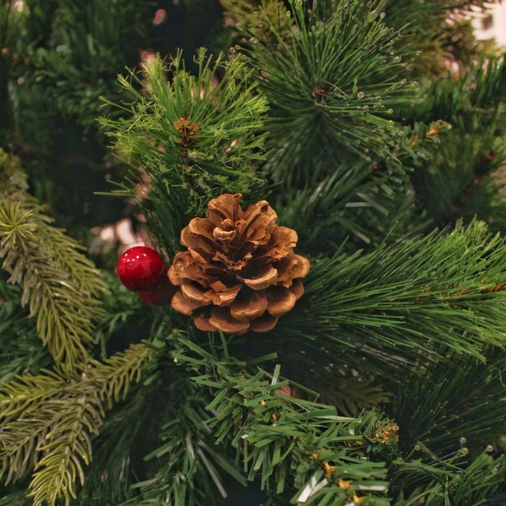 5 ft American Fauxe Spruce with Cherry Pine Dew Drops Christmas Tree