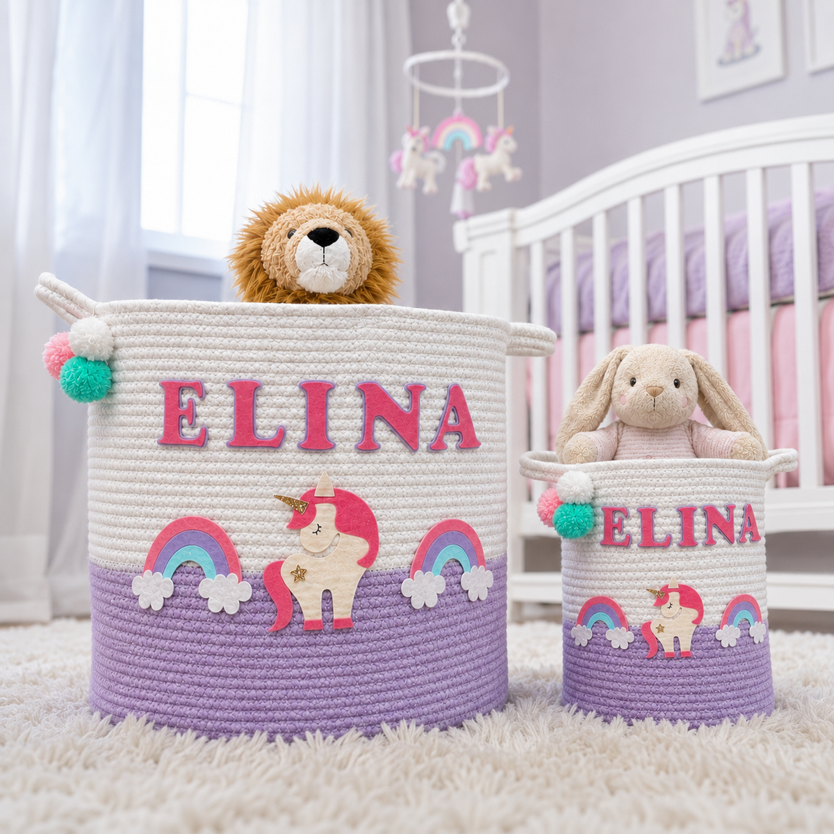 Babble Wrap Jute Cotton Storage Basket - Unicorn Dreams & Rainbows