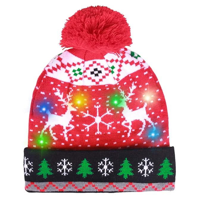 Nordic Reindeer Knit LED Beanie