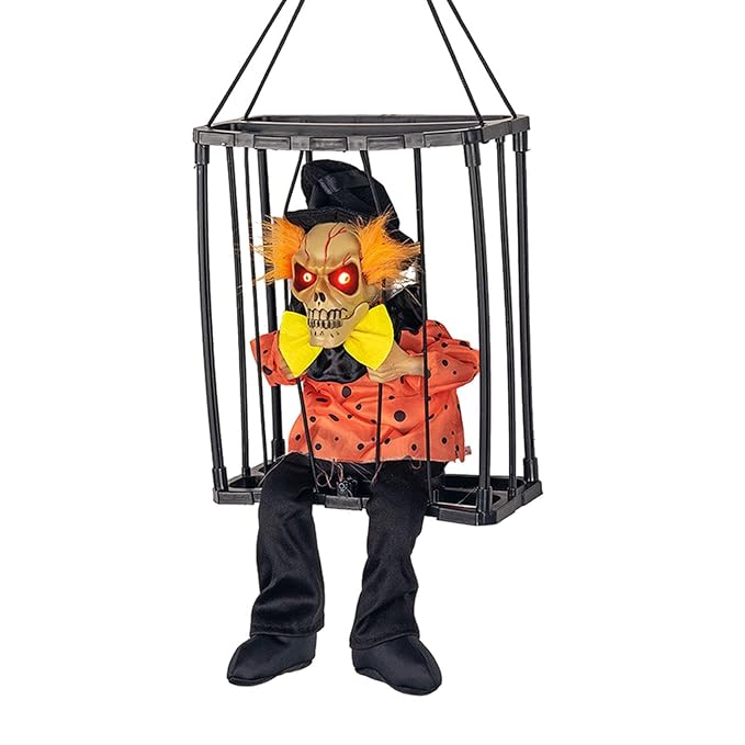 Animated Hanging Skeleton Cage – Evil Jester