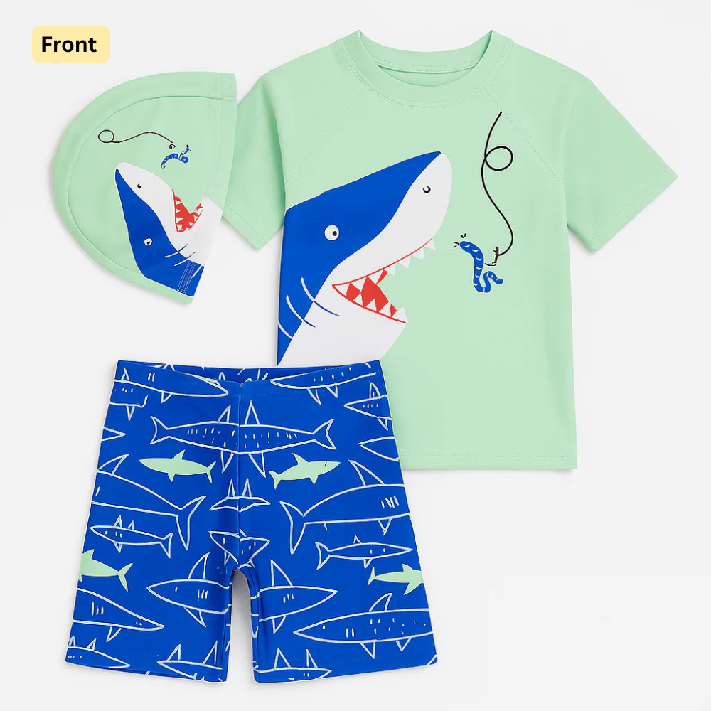2pcs Shark Splash Adventure Swim Set with Cap