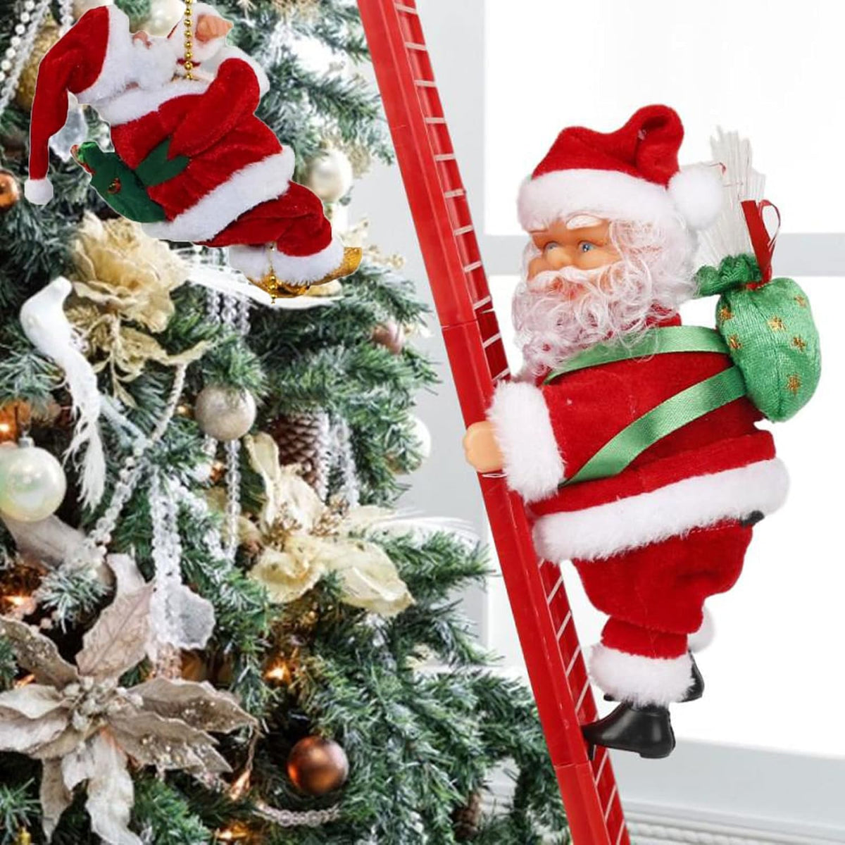 2 ft Musical Tree Climbing Santa - Red Rise