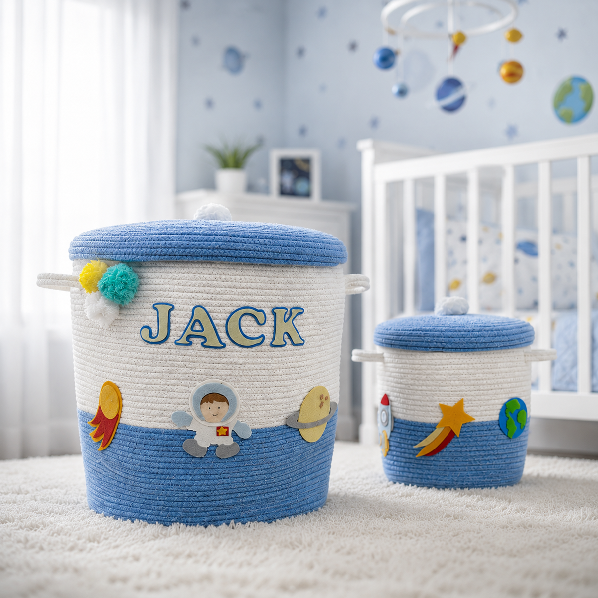Babble Wrap Jute Cotton Storage Basket with Lid- Little Voyager